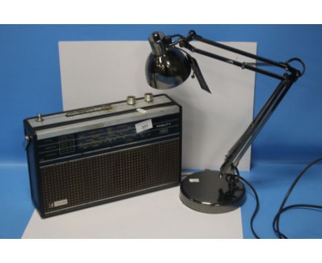 A VINTAGE FIDELITY RAD 26 PORTABLE RADIO and a modern angle poise table lamp  (2)