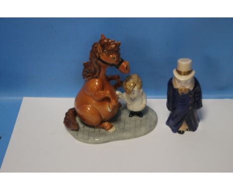 A ROYAL DOULTON THELWELL FIGURE "DETECTING AILMENTS" TOGETHER WITH A ROYAL WORCESTER FIGURE BUDGE