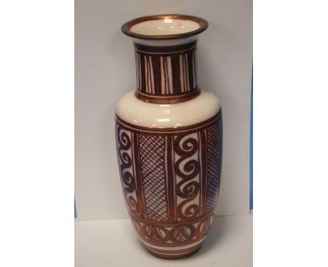 AN HISPANO MORESQUE VASE WITH RUBY LUSTRE GLAZE DECORATION, POTTER'S MONOGRAM TO UNDERSIDE, H 39 cm