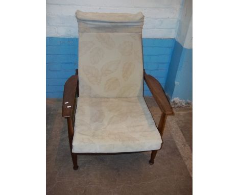 A VINTAGE TEAK RECLINER ARMCHAIR