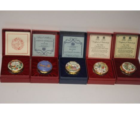 FIVE BOXED HALCYON DAYS ENAMEL BOXESAll five boxes appear to be in good condition, with no chips or cracks we can find