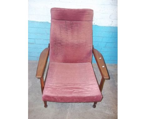 A VINTAGE TEAK RECLINER ARMCHAIR