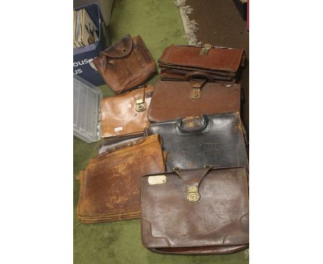 A QUANTITY OF VINTAGE LEATHER SATCHELS (8)