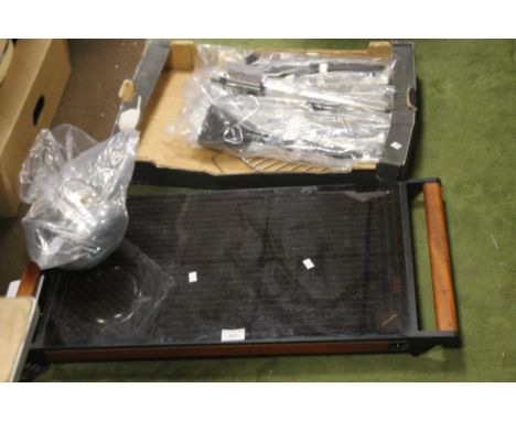 A HOTPLATE TOGETHER WITH A COLLECTION OF B-B-Q TOOLS
