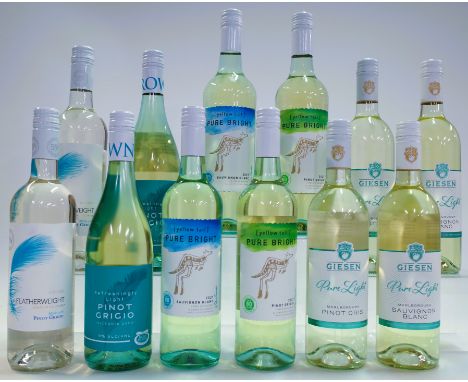 12 BOTTLES LOW ALCOHOL WHITE WINEBroadland Wineries 2 x Aldi Featherweight Pinot Grigio NV; Brown Brothers 2 x Refreshingly L