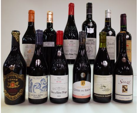 12 BOTTLES FRENCH RED WINEIle de Conas Grés de Montpellier 2020; Waitrose Côtes du Rhône Villages 2020; M+S Classics 2 x No 2