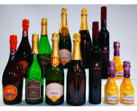 13 BOTTLES LIGHTER ALCOHOL SPARKLING WINE AND DRINKSLes Grands Chais de France 2 x JP Chenet Spritz (12%), 2 x Calvet Spritz 