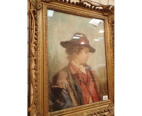 Edwardian oil on canvas portrait of a young man monogrammed to the lower left of the image and dated 1908 gilt framed and gla