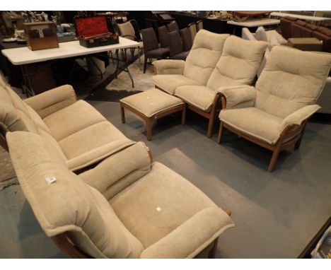 Ercol elm lounge suite comprising two armchairs two 2 seater settees and a stool 