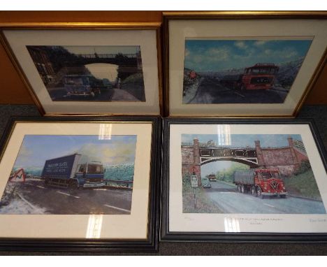 Four prints depicting lorries and commercial vehicles including one limited edition print by Alan Spillett entitled 'The Lily