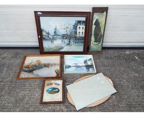 A collection of pictures and similar to include, oils, print, advertising mirror and similar, varying image sizes. [6]