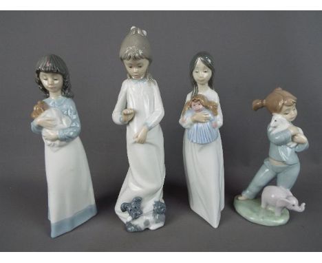 Nao - Four Nao figurines depicting young girls, largest approximately 26 cm (h). [4]Condition Report: Generally excellent con