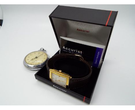 A gentleman's gold plated Accurist wristwatch on brown leather strap and contained in original box and an Ingersoll Triumph p