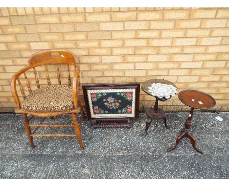 Two occasional or lamp tables and a fire screen. [3]