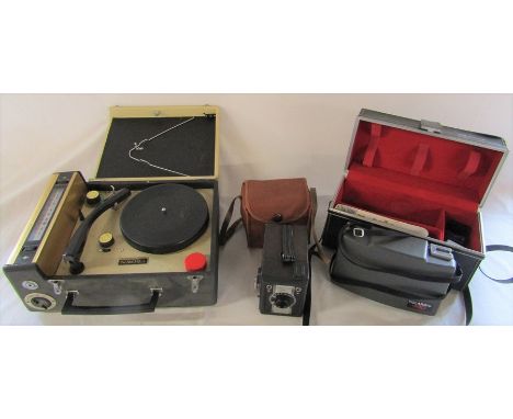 Crown radio phonograph record player, Conway box camera &amp; Polaroid 440 camera