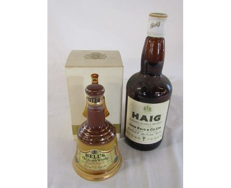 Boxed Bells old scotch whisky in bell decanter 70% 6 3/4 fl ozs &amp; bottle of Haig blended scotch whisky gold label 70% 75.