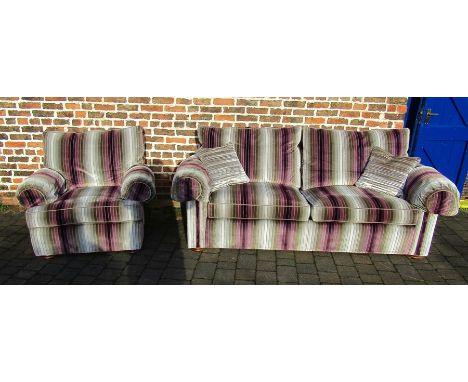 Duresta front sprung Velutti stripe velvet large three seater sofa L 215 cm and chair L 107 cm