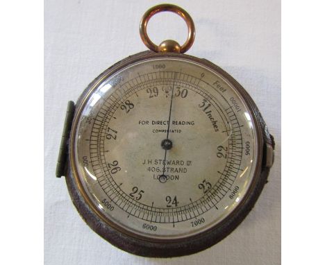Brass compensated pocket barometer by J H Steward Ltd 306 Strand London for direct reading (missing outer lid)