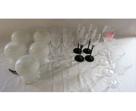 Set of 5 glass light shades, 6 cut glass wine glasses &amp; other various glassware