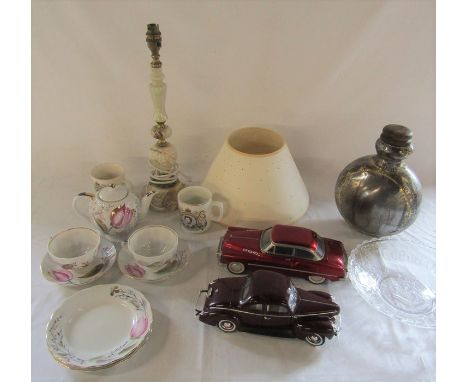 Various ceramics, glassware, table lamp and 2 model cars