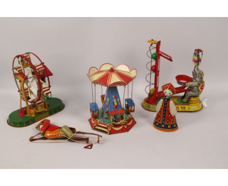 Tinplate - A unboxed collection of five modern German and Chinese tinplate toys. Lot includes a German decorative wind up per