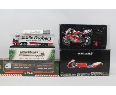 Minichamps - Corgi - Atlas - 3 x boxed models, Minichamps 1:12 scale Ducati 996 Superbike 2000 Carl Fogarty # 001201, 1:76 sc