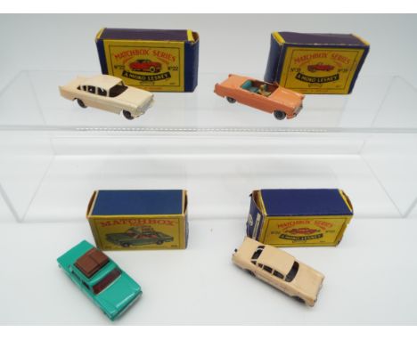 Matchbox Series - four Lesney / Moko Lesney models comprising Ford Zodiac Convertible with driver figure # 39 g, Fiat 500 wit