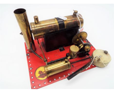 Bowman Models - a Stationary Steam Engine with 1927-35, with geared countershaft and oscillating cylinder in vintage wooden b