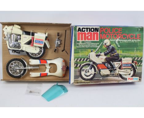 Action Man - Police Motorcycle - Palitoy. A boxed Police Motorcycle appearing in Excellent condition. Some storage wear on bo