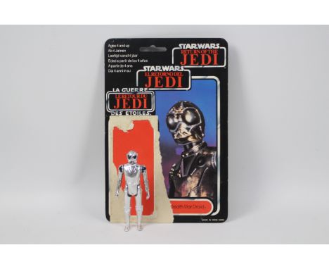 Star Wars - Palitoy - ROTJ - A Death Star Droid figure and detached card backing. The figure is marked GMFGI 1978 Hong Kong o