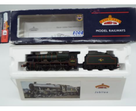 Bachmann - an OO gauge model 4-6-0 locomotive and tender, Jubilee class, label on box indicates DCC fitted, digital Sound (un
