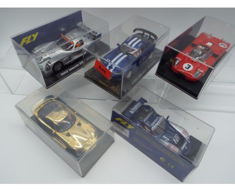 FLY Classic - five 1:32 scale model slot racing cars, Viper GTS-R Gold (colour) Fly's 2nd Anniversary, Panoz EsperanteGTR 1 D