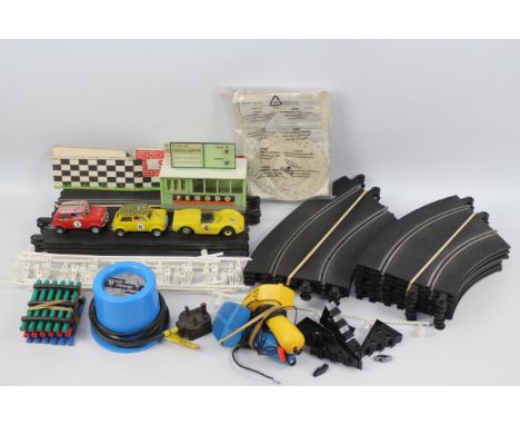 Scalextric - Victory Industries - A collection of slot car items including track sections, power pack, power controllers, 2 x