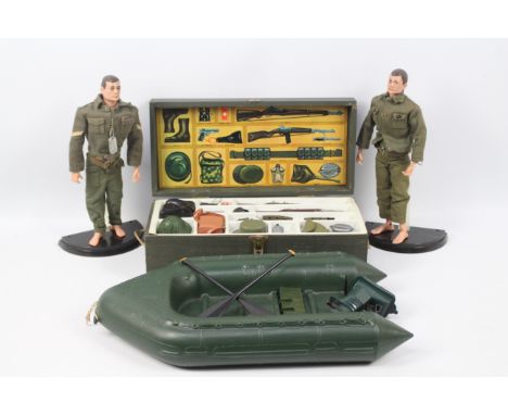 Palitoy - Action Man - A vintage Action Man Kit Locker, containing two vintage Action Man figures and a small group of access