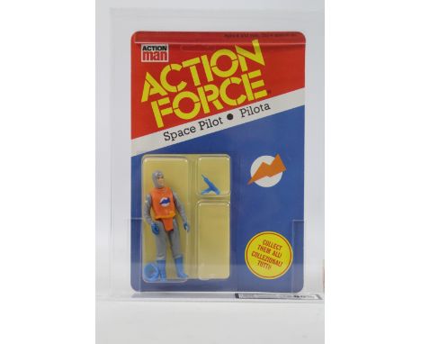 Action Man - Action Force - Palitoy - Space Pilot. A Space Pilot - Pilota Figure Unpunched, Unopened, Graded 90% Gold in acry