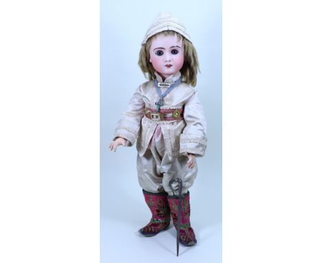 A Rare and large Verdier and Gutmacher bisque head Bebe doll, size 13, French circa 1890, the beautiful pale bisque head with