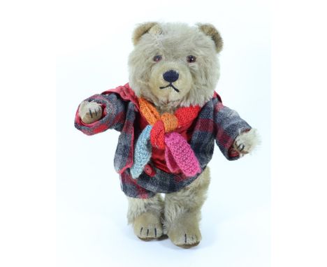 Chiltern blonde mohair Ting-a-Ling Bruin Teddy Bear, 1950s, with orange glass eyes, clipped separate muzzle with stitched nos