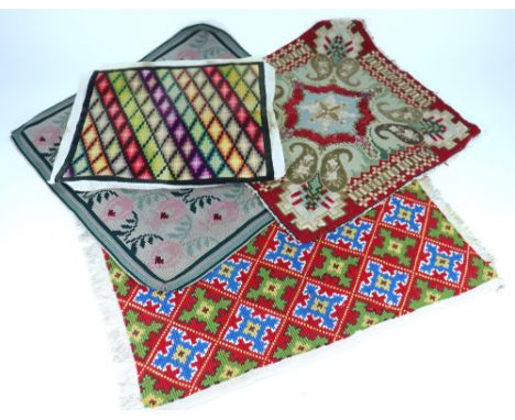 Twelve various tapestry squares, useful for dolls house carpets, various designs and sizes, largest 19” (48cm) square, smalle