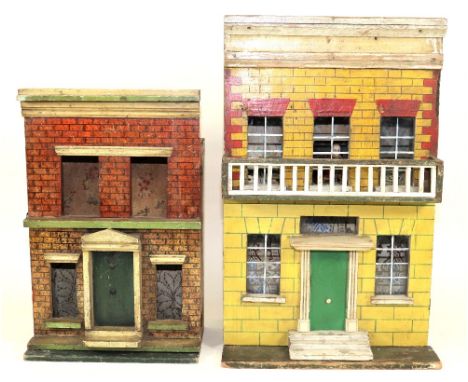 Two dolls houses including a small Silber & Fleming box back house, German late 19th century, painted yellow and red brick fa