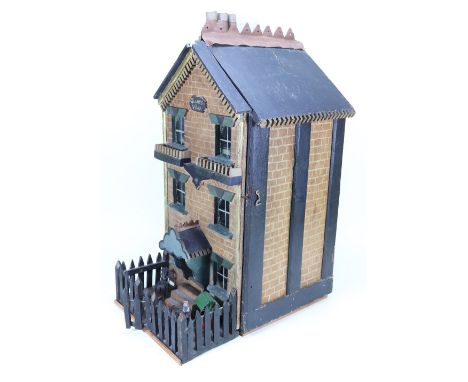 ‘Gladys Villa’ a charming home-made painted wooden dolls house, English 1890s, the traditional painted red brick exterior, wi