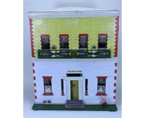 ‘Sunnyside House’ a large Silber & Fleming painted wooden dolls house and contents, circa 1890, the white stone and yellow br