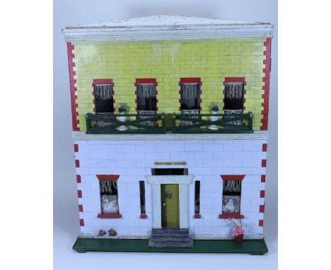 ‘Sunnyside House’ a large Silber & Fleming painted wooden dolls house and contents, circa 1890, the white stone and yellow br