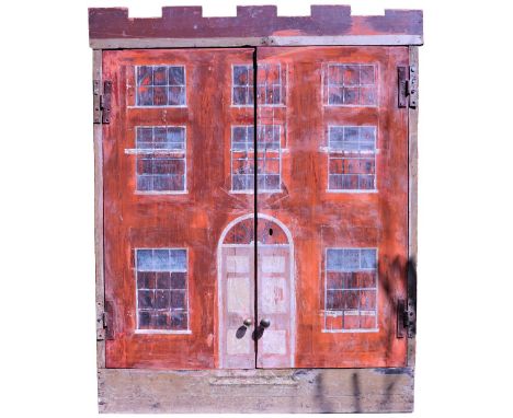 ‘Hartswood House’ a good early English painted wooden dolls house, early 19th century, the painted red exterior on a shallow 