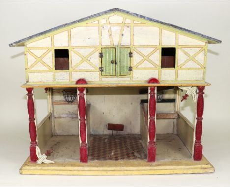A large Christian Hacker model 1414/4 stables, German circa 1900, the painted white and beamed exterior with painted red colu