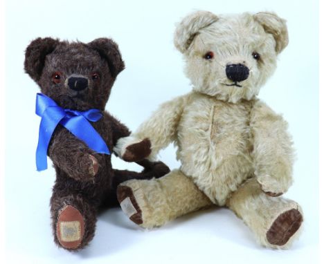 Two Chad Valley post-war mohair Teddy bears, both with orange glass eyes, stitched brown noses and mouths, swivel heads and j