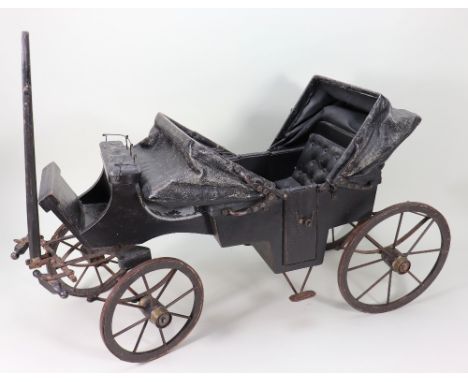 A good Victorian wood and metal model of a horse Drawn Carriage, English circa 1860, the stained wooden carriage with step an