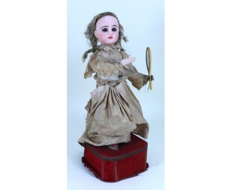 A Leopold Lambert Automata of a Little Girl, French circa 1890, the Jumeau bisque head (with Depose, Tete Jumeau red stamp) w