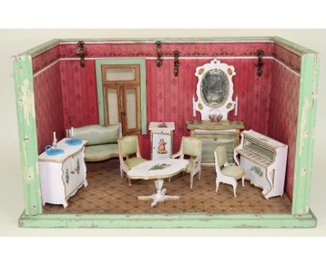 A painted wooden room set with a good set of Victor-Francois Bolant wooden dining room furniture, circa 1885, the green paint