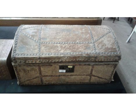 A 19th Century hide mounted dome topped trunk 