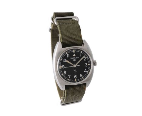 Hamilton, Ref. W10-6645-99 523-8290, Military stainless steel wrist watch, no. 8294/73, circa 1973 Movement: Manual wind Case